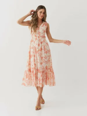 VESTIDO MIDI VOIL ESTAMP FRANZIDO