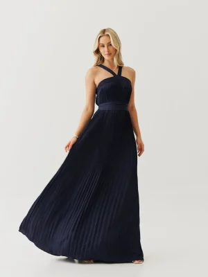 VESTIDO LONGO CREPE PLISSADO ALCA LARGA