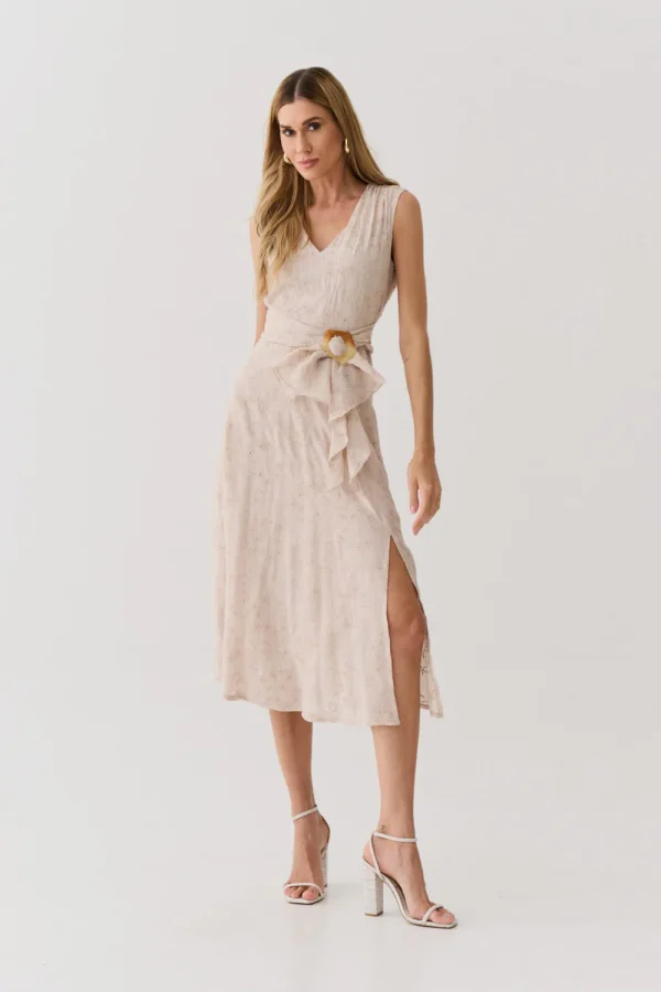VESTIDO MIDI BORDADO DET FAIXA FIVELA LACO SOLTO - Imagem 4