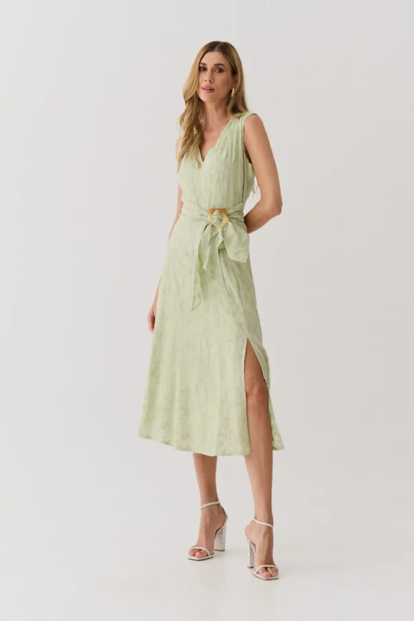 VESTIDO MIDI BORDADO DET FAIXA FIVELA LACO SOLTO - Imagem 6