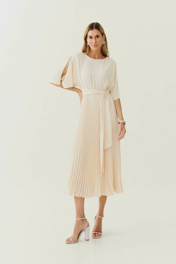 VESTIDO MIDI CREPE MORCEGO SAIA PLISSADA - Imagem 6