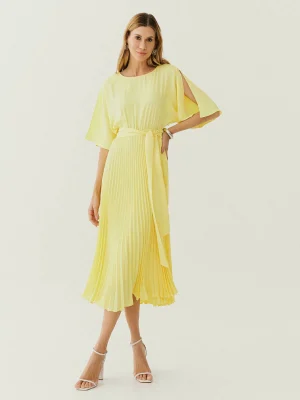 VESTIDO MIDI CREPE MORCEGO SAIA PLISSADA