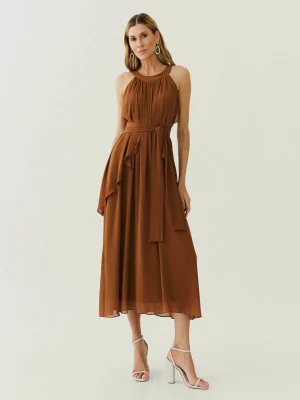 VESTIDO CHIFFON MIDIMANGA CAPA E FAIXA