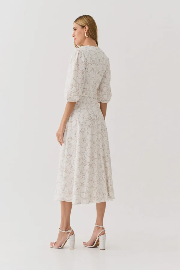 VESTIDO MIDI LINHO ESTAMPADO DECOTE V FRANZIDO - Imagem 4