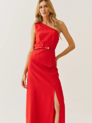 VESTIDO ALF VISC OMBRO SOBRE POSICAO ASSIMETRICO COM CINTO