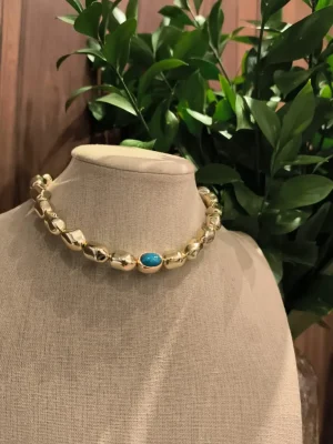 COLAR DOURADO ART TURQUESA