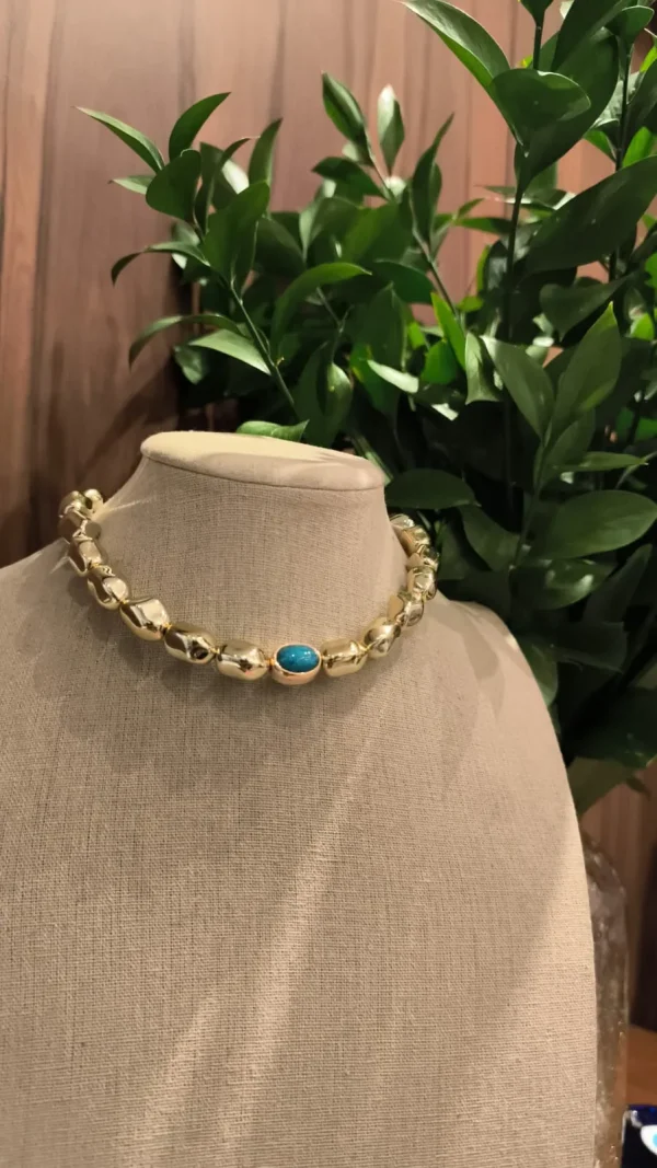 COLAR DOURADO ART TURQUESA