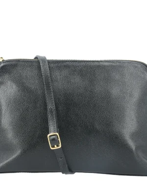 bolsa transversal geisa bauarte preta em couro com alça regulável
