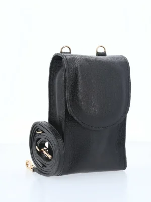 “bolsa tiracolo yumi bauarte preta em couro” “shoulder bag pequena com alça removível” “detalhe do couro e fecho em zíper”