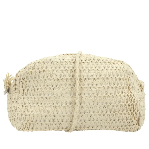Bolsa Fabiola Bauarte em celulose trançada com efeito ráfia, zíper superior, alça de ombro e forro em tecido. Levíssima (101g). Importada.