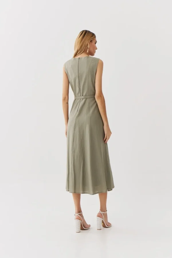 VESTIDO LINHO BLUSA SOBREPOSTA CINTO - Imagem 5