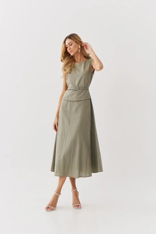 VESTIDO LINHO BLUSA SOBREPOSTA CINTO - Imagem 2