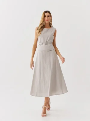 VESTIDO LINHO BLUSA SOBREPOSTA CINTO