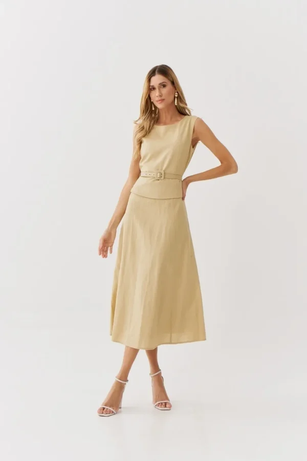 VESTIDO LINHO BLUSA SOBREPOSTA CINTO - Imagem 3