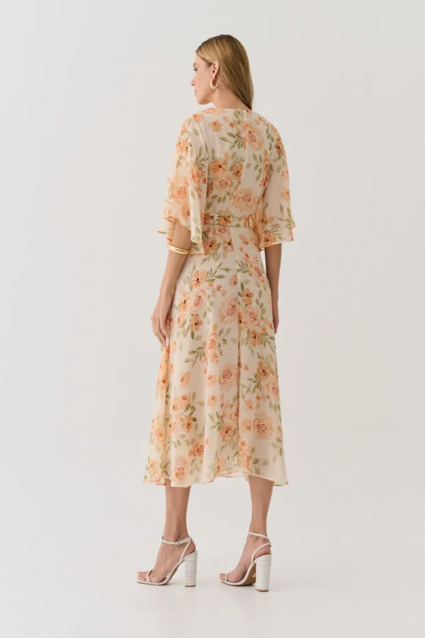 VESTIDO CHIFFON EST MANGA MORCEGO ABERTO C/ FAIXA - Imagem 3