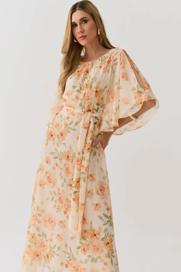 VESTIDO CHIFFON EST MANGA MORCEGO ABERTO C/ FAIXA - Imagem 6