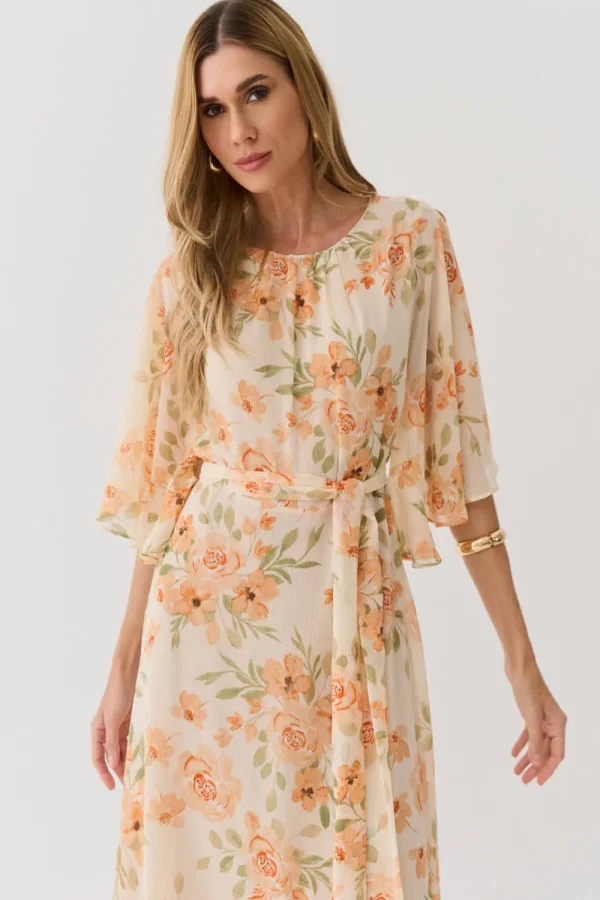 VESTIDO CHIFFON EST MANGA MORCEGO ABERTO C/ FAIXA - Imagem 5