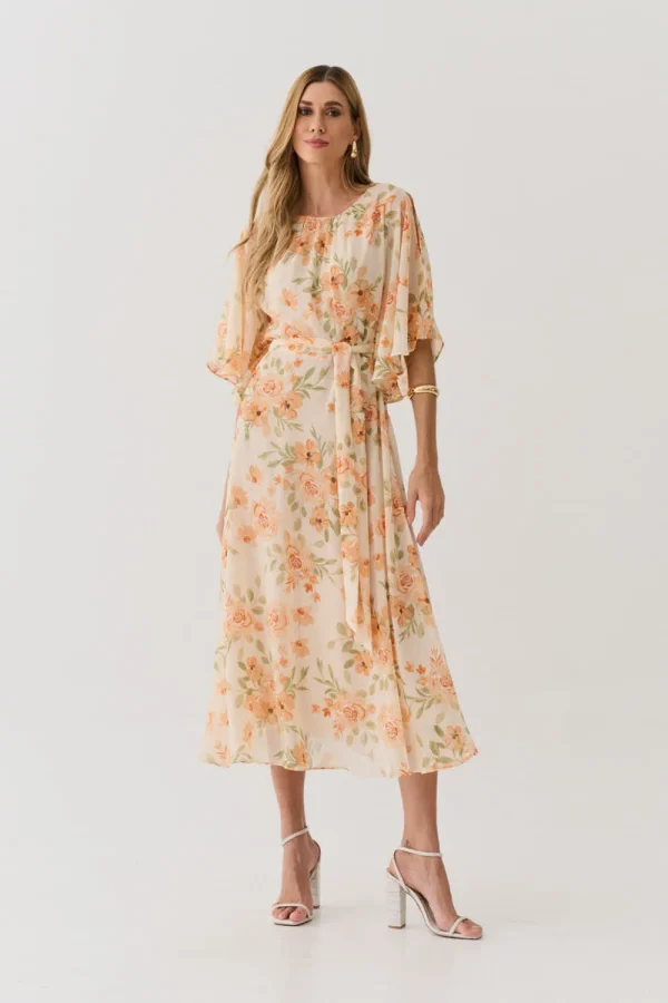 VESTIDO CHIFFON EST MANGA MORCEGO ABERTO C/ FAIXA - Imagem 4