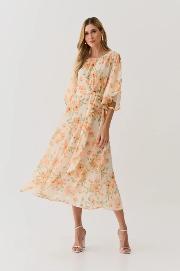 VESTIDO CHIFFON EST MANGA MORCEGO ABERTO C/ FAIXA - Imagem 2