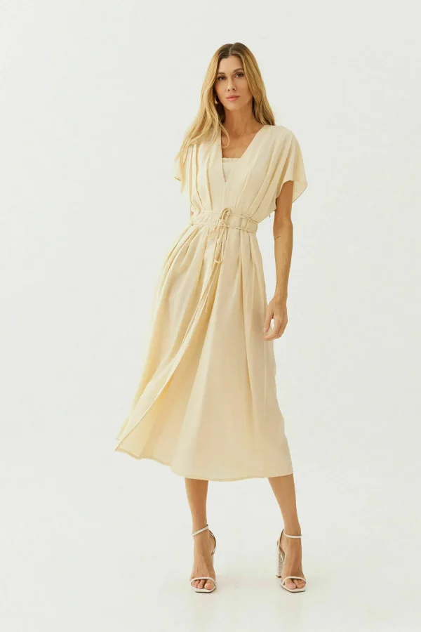 VESTIDO MIDI MORCEGO LYOCEL LINEN