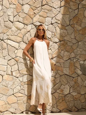 VESTIDO MIDI BORDADO BARRADO DEC FRANZIDO