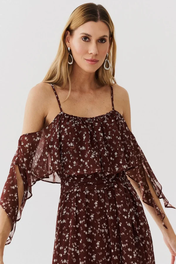 VESTIDO LONGO CHIFFON EST BOHO ALCA BABADO - Imagem 5