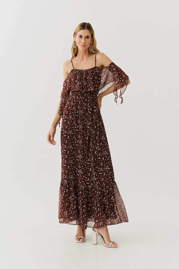 VESTIDO LONGO CHIFFON EST BOHO ALCA BABADO
