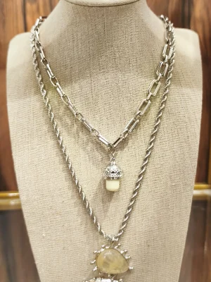 COLAR DUPLO PRATEADO RESINA