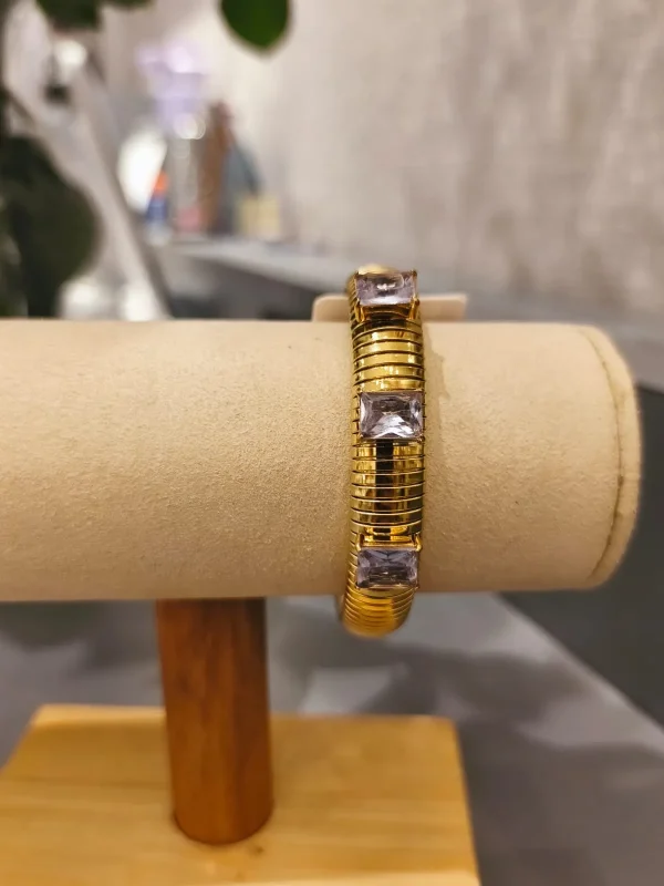 BRACELETE DOURADO 3 CHATON - Imagem 3