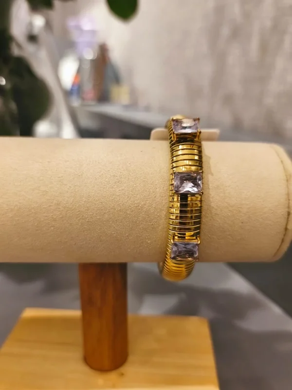 BRACELETE DOURADO 3 CHATON - Imagem 4