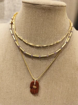 COLAR DOURADO TRIO LILAS