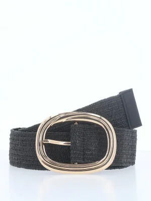 CINTO FEMININO DE RÁFIA COM FIVELA OVAL METALIZADA