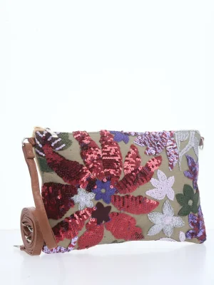 BOLSA BORDADA COM FLORES E PAETÊS ALÇA REMOVÍVEL