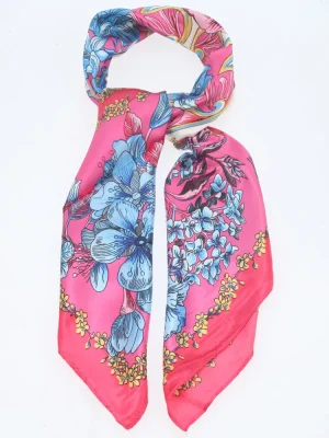 LENÇO DE CETIM ESTAMPADO FLORAL ELEGANTE MULTICOLORIDO