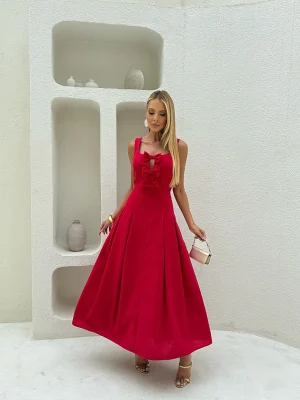 VESTIDO SARJA LAÇOS SAIA PREGAS