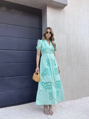 VESTIDO CHEMISE MAXI BORDADO