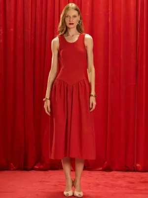 VESTIDO MALHA E TRICOLINE CINTURA BAIXA