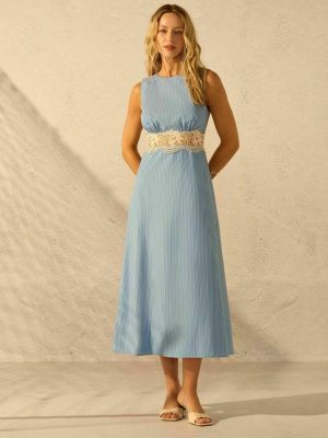 VESTIDO TRICOLINE LISTRADO APLIQUE RENDAS