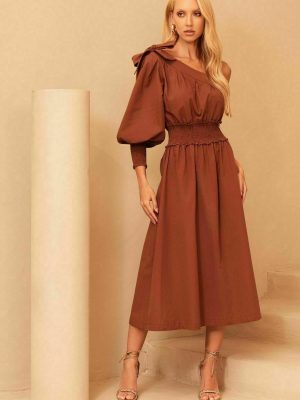 VESTIDO TRICOLINE OMBRO ÚNICO LAÇO