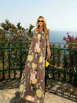 VESTIDO LONGO CHIFFON TOMARA CAIA DECOTE PREGAS