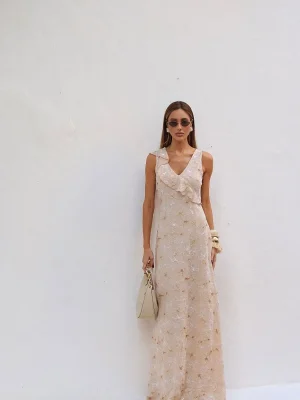 VESTIDO LG RENDA PAETE DC V C/BABADO