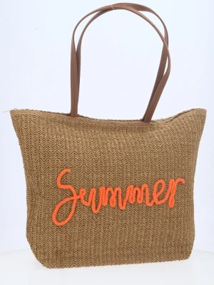 BOLSA DE PRAIA EM RÁFIA COM BORDADO “SUMMER” – ALÇAS DUPLAS