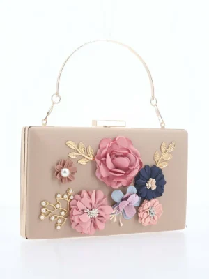 BOLSA FESTA FEMININA COM FLORES APLICADAS
