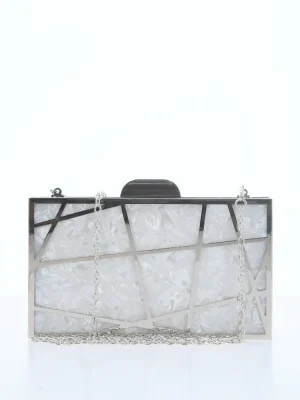 BOLSA CLUTCH MADREPÉROLA COM ALÇA DE CORRENTE