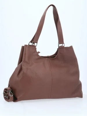 BOLSA FEMININA EM COURO LEGÍTIMO COM ALÇAS DUPLAS E TIRACOLO AJUSTÁVEL