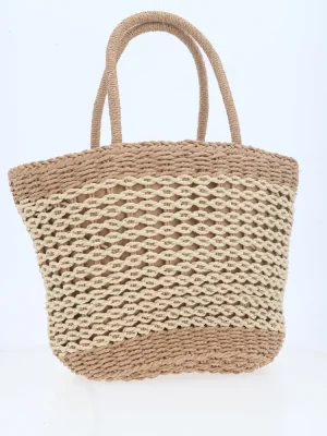 BOLSA DE PRAIA EM RÁFIA BICOLOR – MODELO TRANÇADO