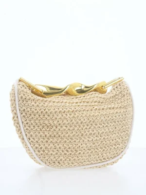 BOLSA EM RÁFIA – COM ALÇA METALIZADA DOURADA