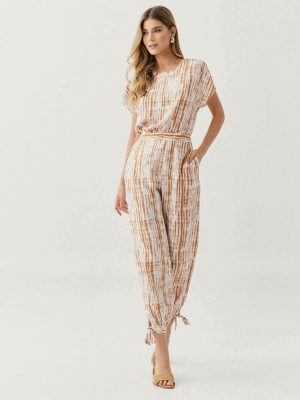 CJ CREPE ESTAMPADO BLUSA C/ CALCA AMARRACAO BARRA