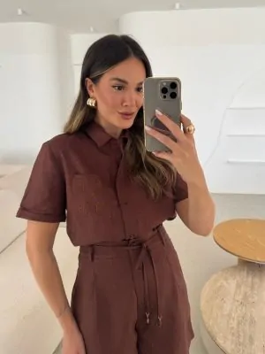 Camisa Linho C/ Bolso Bordado