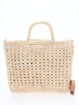 BOLSA VERÃO DE PALHA NATURAL TRANÇADA COM ALÇA DUPLA